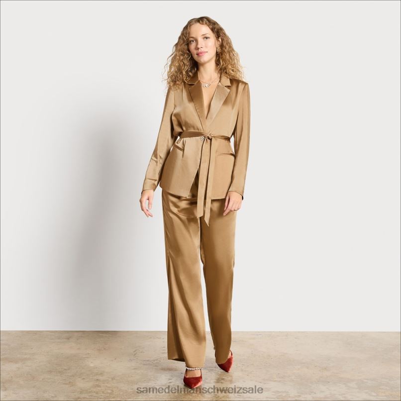 CH Sam Edelman Frauen Codie-Hose mit hohem Bund und weitem Bein Champagnersatin X2J861232 Bekleidung