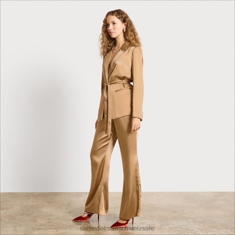 CH Sam Edelman Frauen Codie-Hose mit hohem Bund und weitem Bein Champagnersatin X2J861232 Bekleidung