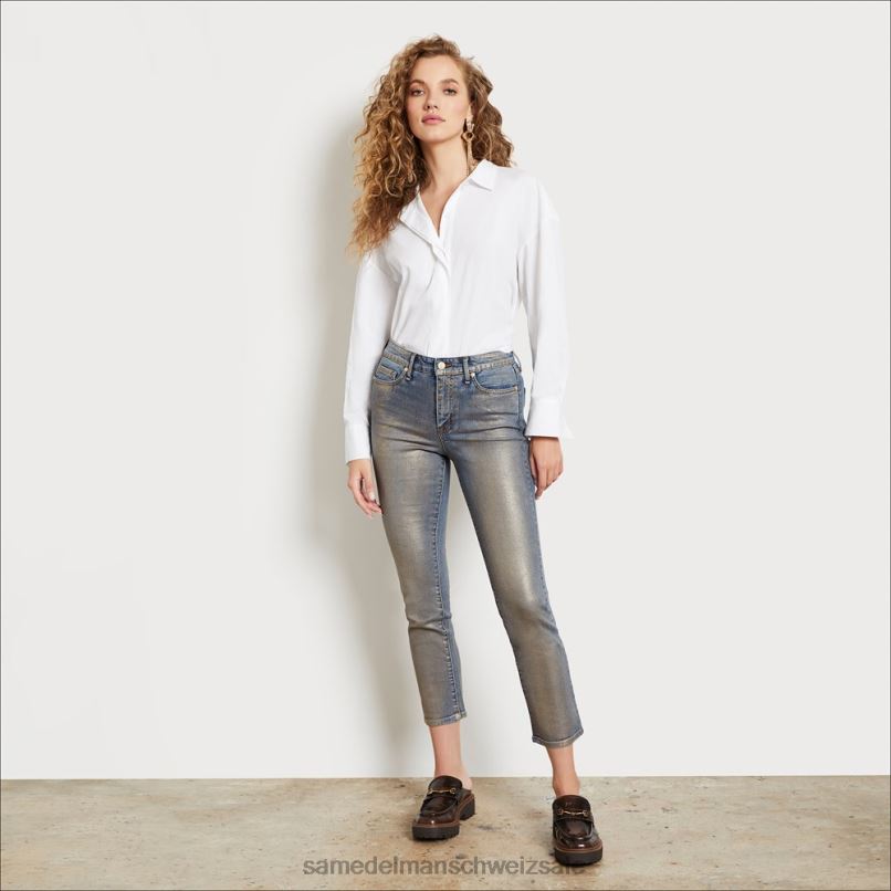 CH Sam Edelman Frauen Schmale, gerade Hose mit hohem Bund goldene Folie X2J861233 Bekleidung