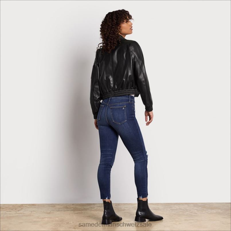 CH Sam Edelman Frauen Kurze Pilotenlederjacke Schwarz X2J861166 Bekleidung