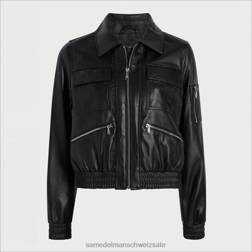 CH Sam Edelman Frauen Kurze Pilotenlederjacke Schwarz X2J861166 Bekleidung