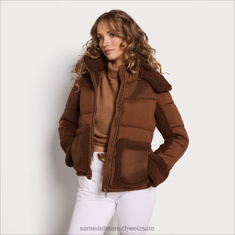 CH Sam Edelman Frauen Kurze Pufferjacke mit Kapuze Ahorn X2J861160 Bekleidung