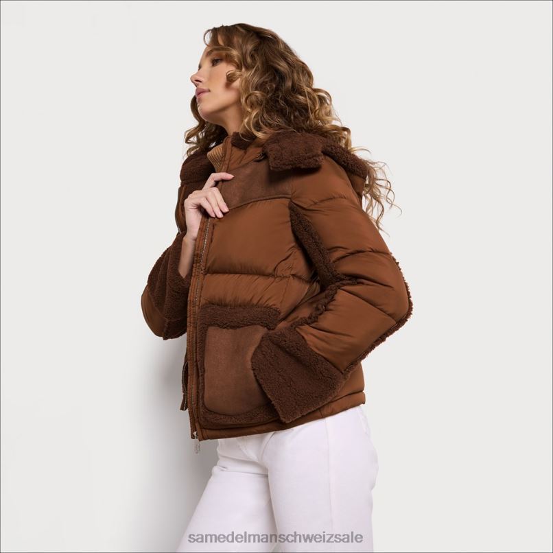 CH Sam Edelman Frauen Kurze Pufferjacke mit Kapuze Ahorn X2J861160 Bekleidung