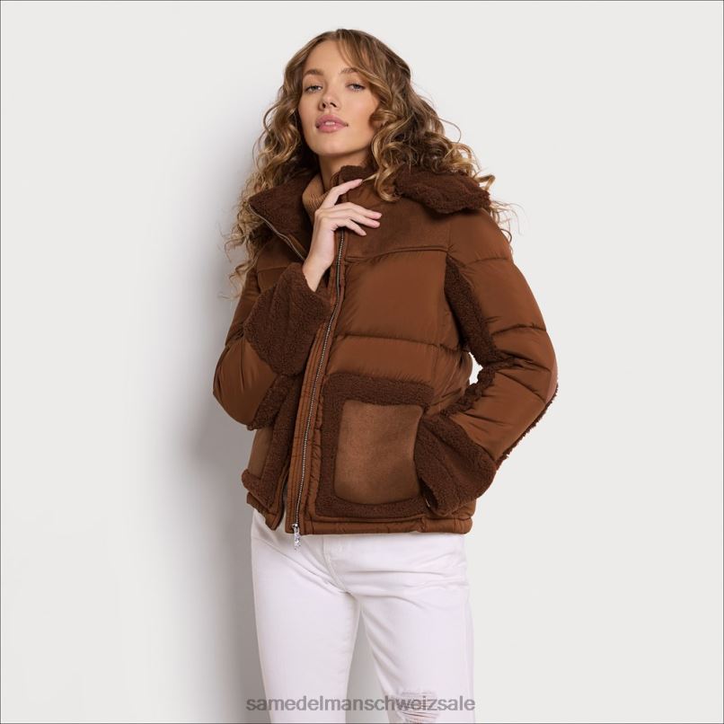 CH Sam Edelman Frauen Kurze Pufferjacke mit Kapuze Ahorn X2J861160 Bekleidung