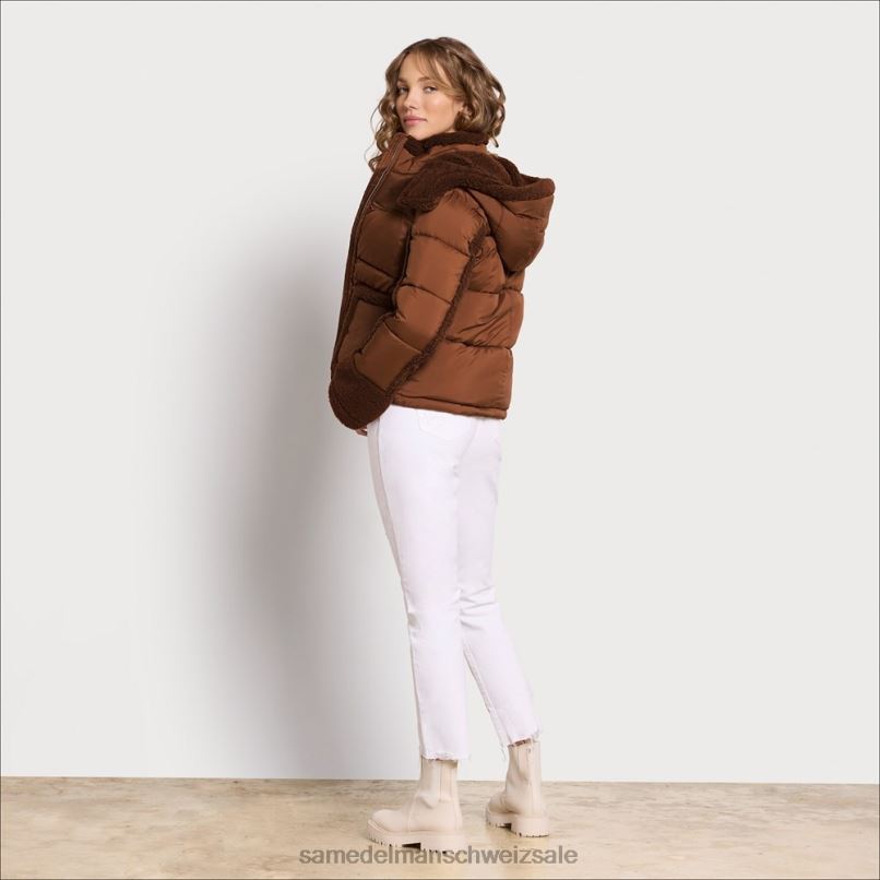 CH Sam Edelman Frauen Kurze Pufferjacke mit Kapuze Ahorn X2J861160 Bekleidung