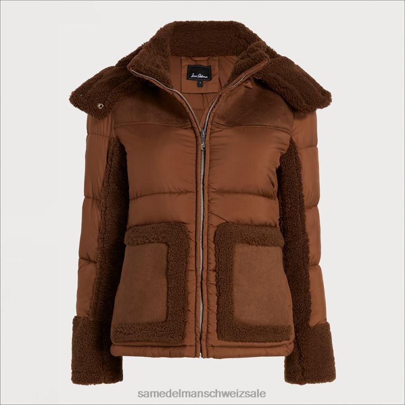 CH Sam Edelman Frauen Kurze Pufferjacke mit Kapuze Ahorn X2J861160 Bekleidung