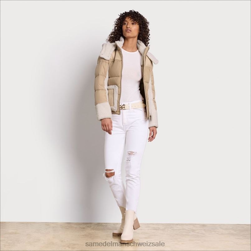 CH Sam Edelman Frauen Kurze Pufferjacke mit Kapuze Sand X2J861253 Bekleidung