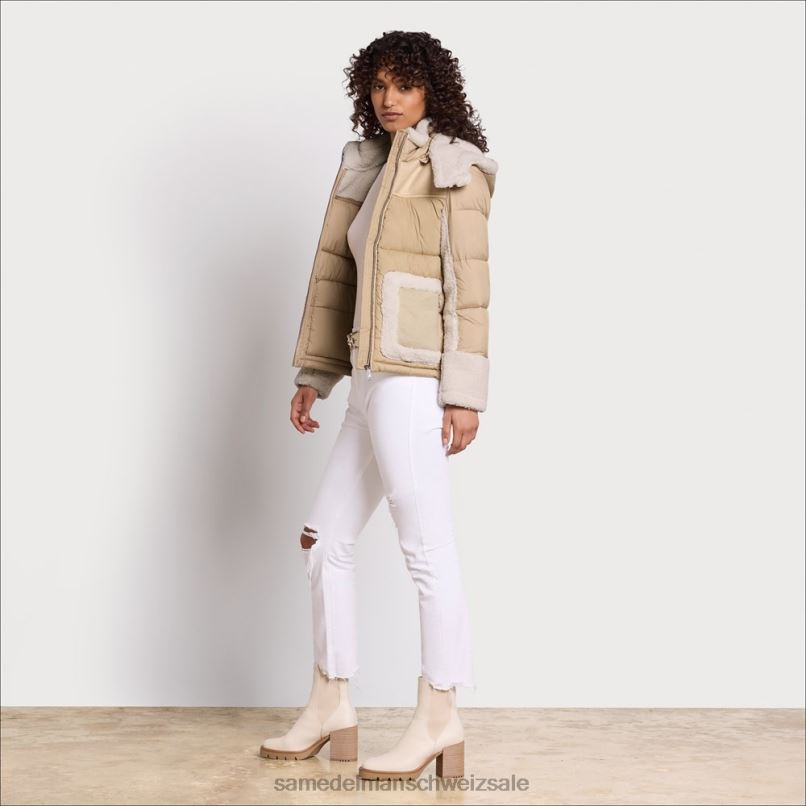 CH Sam Edelman Frauen Kurze Pufferjacke mit Kapuze Sand X2J861253 Bekleidung