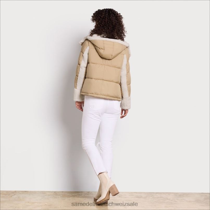 CH Sam Edelman Frauen Kurze Pufferjacke mit Kapuze Sand X2J861253 Bekleidung