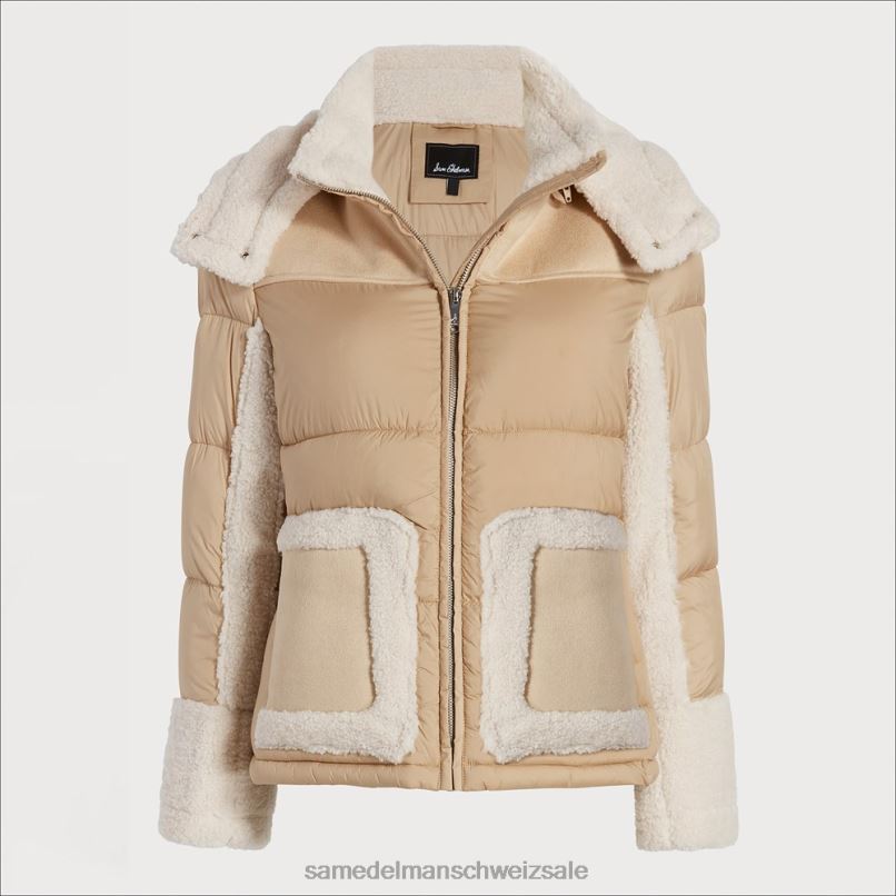 CH Sam Edelman Frauen Kurze Pufferjacke mit Kapuze Sand X2J861253 Bekleidung