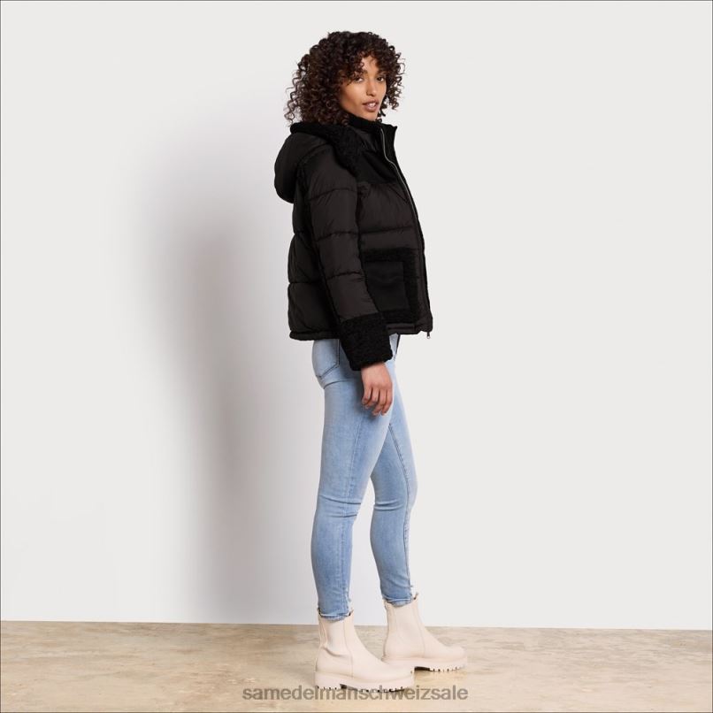 CH Sam Edelman Frauen Kurze Pufferjacke mit Kapuze Schwarz X2J861161 Bekleidung