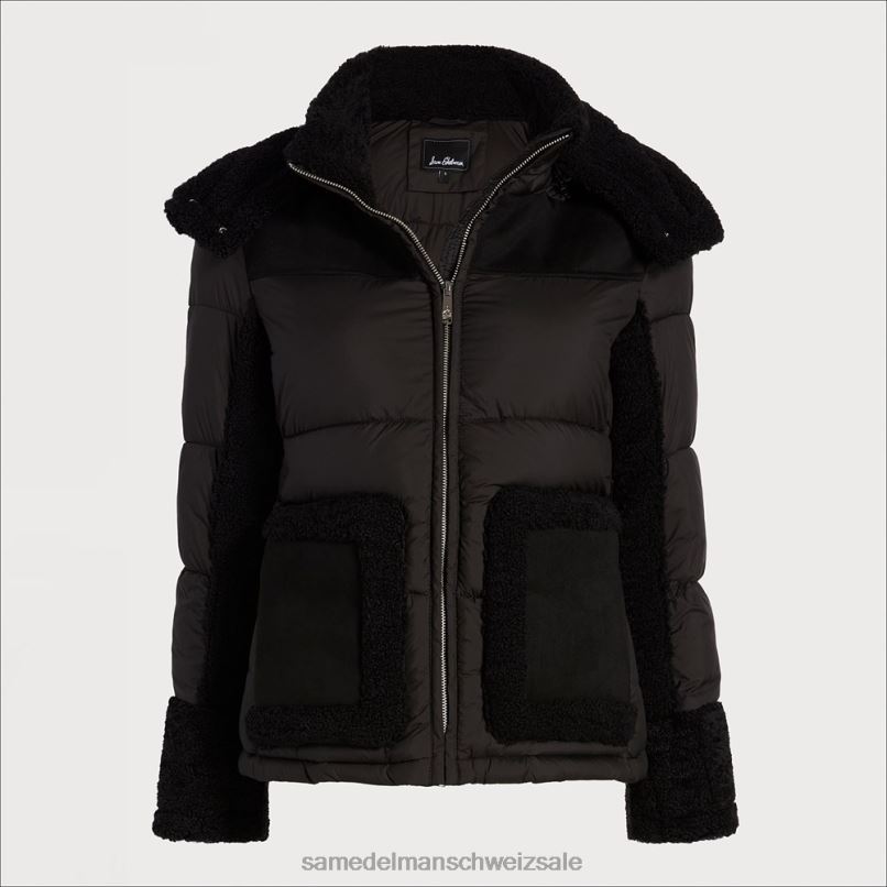 CH Sam Edelman Frauen Kurze Pufferjacke mit Kapuze Schwarz X2J861161 Bekleidung