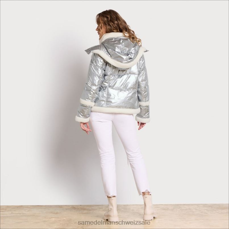 CH Sam Edelman Frauen Kurze Pufferjacke mit Kapuze Silber X2J861133 Bekleidung