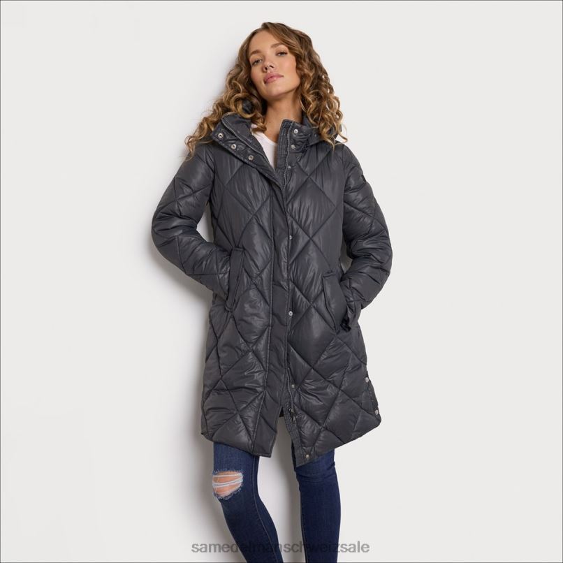 CH Sam Edelman Frauen Lange Steppjacke mit Trichterkragen und Kapuze grau X2J861150 Bekleidung