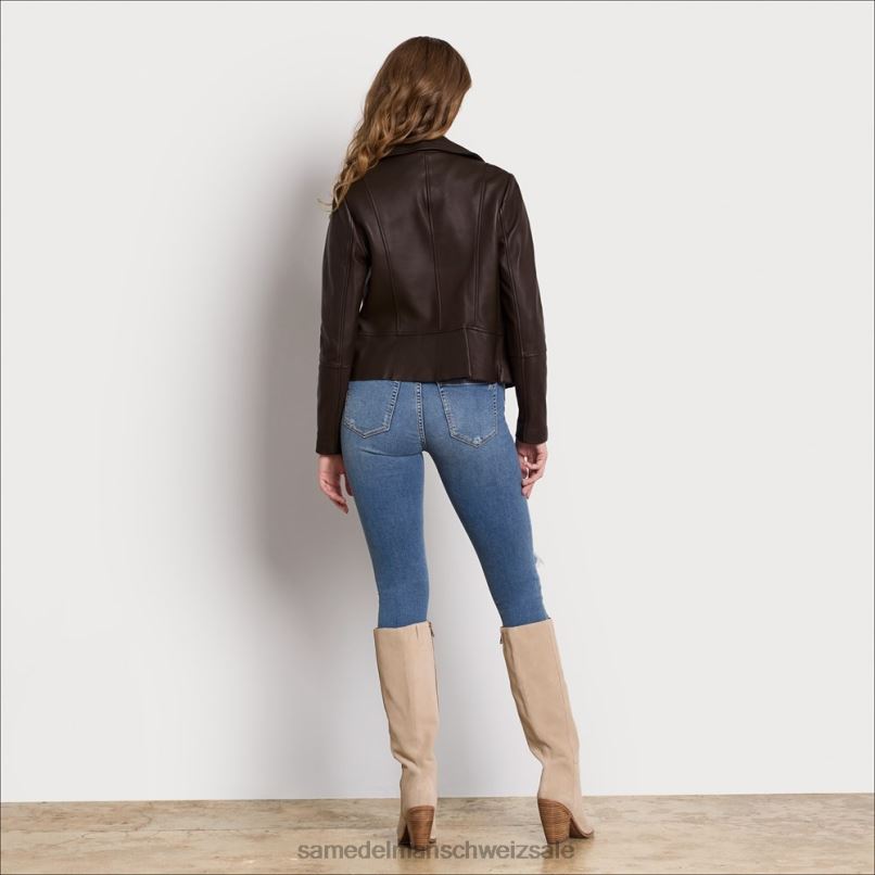 CH Sam Edelman Frauen Moto-Lederjacke braun X2J861152 Bekleidung