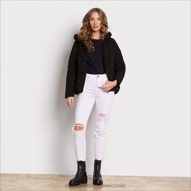 CH Sam Edelman Frauen Steppjacke mit Kissenkragen Schwarz X2J861123 Bekleidung