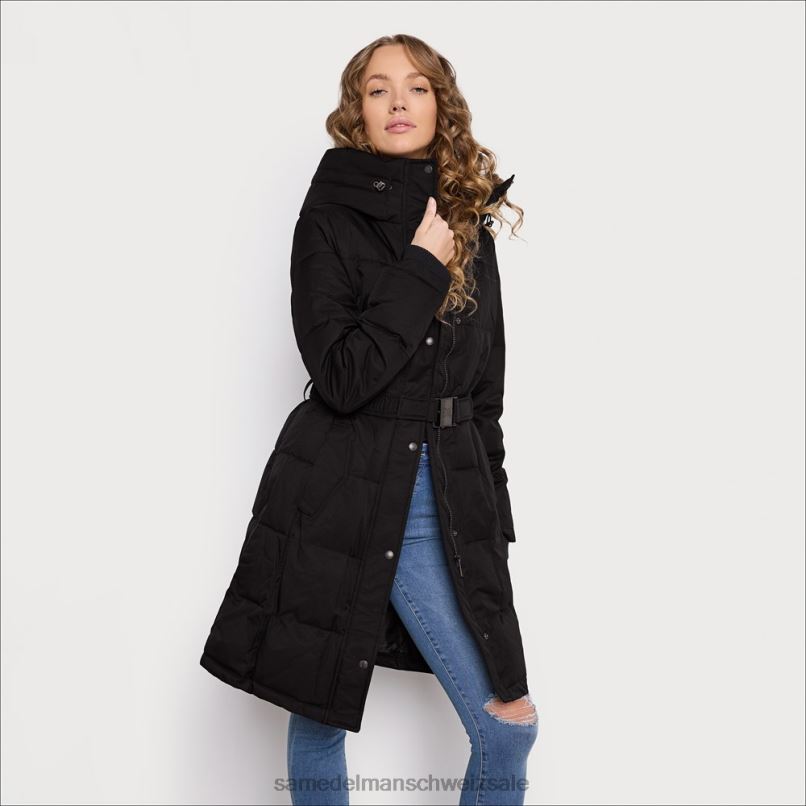 CH Sam Edelman Frauen Steppjacke mit Kissenkragen und Gürtel Schwarz X2J861300 Bekleidung