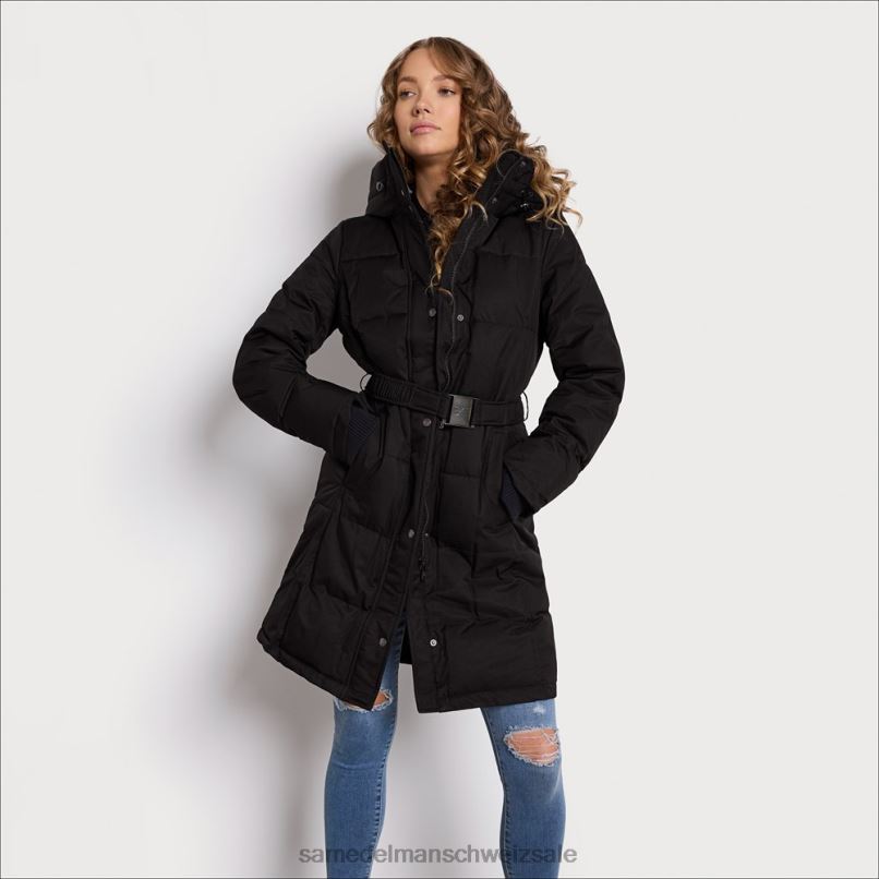 CH Sam Edelman Frauen Steppjacke mit Kissenkragen und Gürtel Schwarz X2J861300 Bekleidung