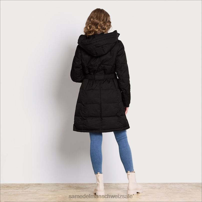 CH Sam Edelman Frauen Steppjacke mit Kissenkragen und Gürtel Schwarz X2J861300 Bekleidung