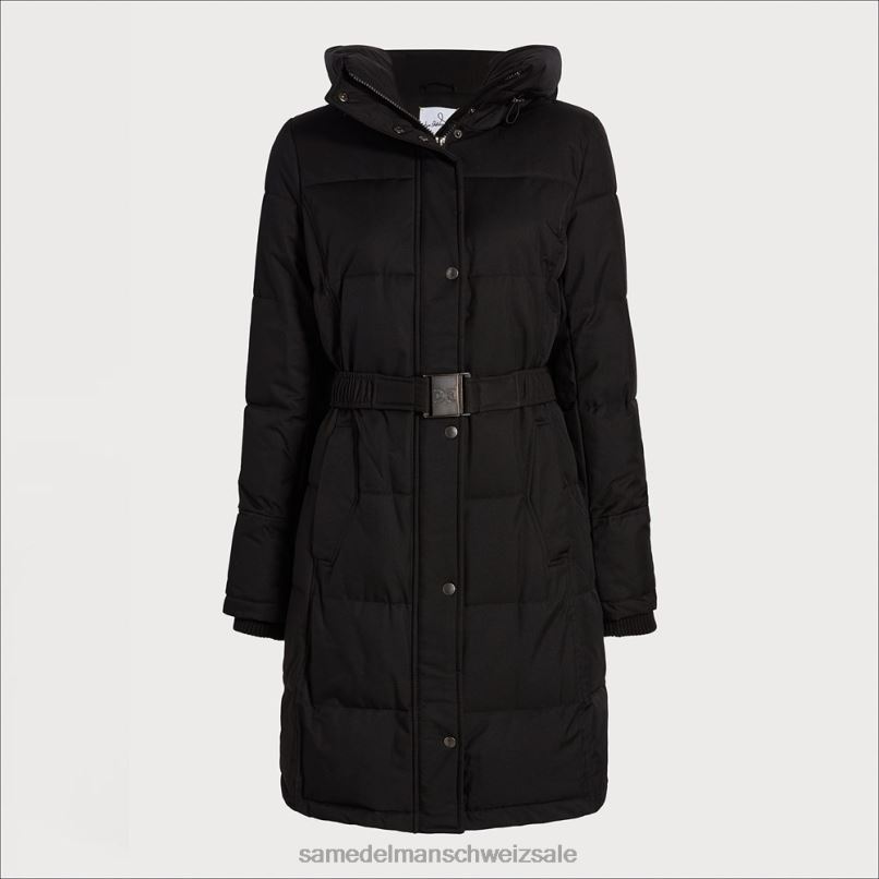 CH Sam Edelman Frauen Steppjacke mit Kissenkragen und Gürtel Schwarz X2J861300 Bekleidung
