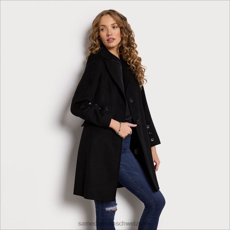 CH Sam Edelman Frauen Twill-Wollmantel Schwarz X2J861221 Bekleidung