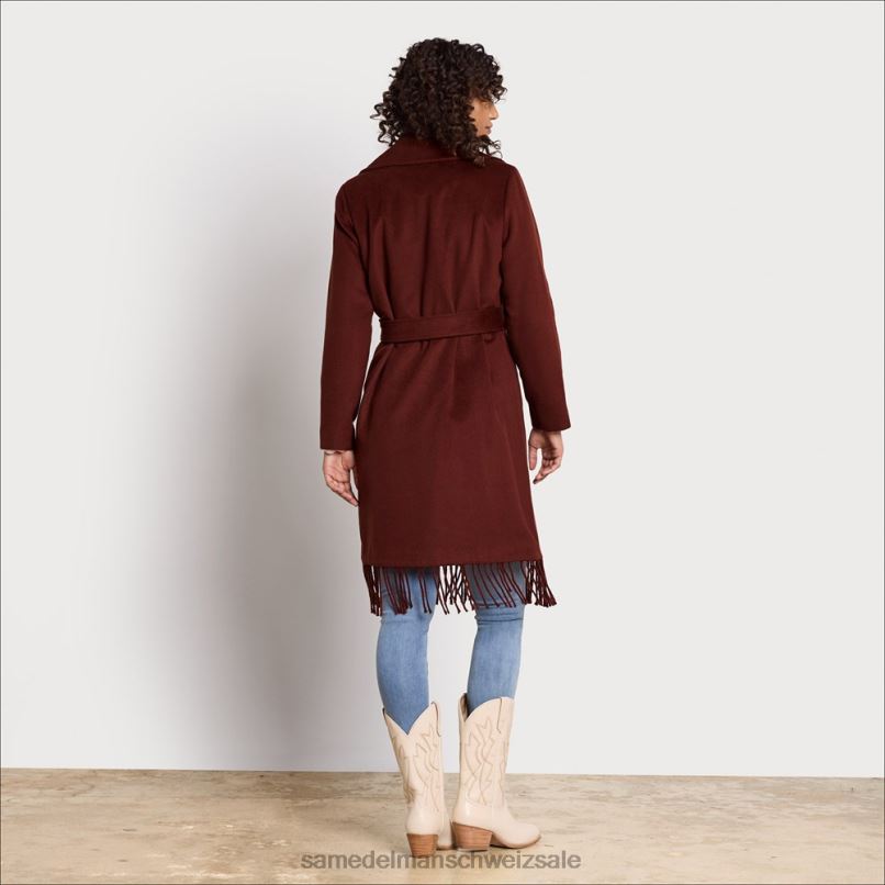 CH Sam Edelman Frauen Wickelmantel mit Fransen und Gürtel Kastanie X2J861238 Bekleidung