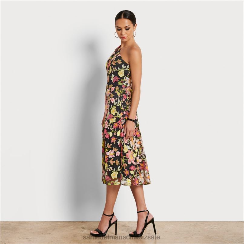 CH Sam Edelman Frauen 1-Schulter-Midikleid mit Blumenstickerei Pfirsich-Multi X2J861073 Bekleidung