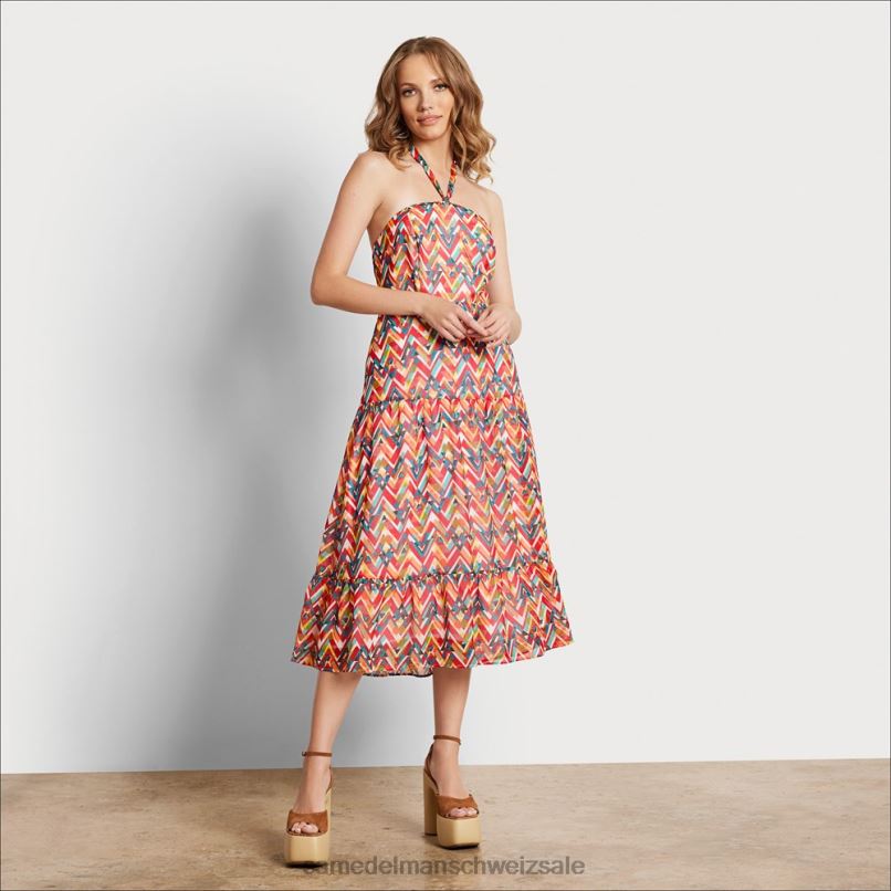 CH Sam Edelman Frauen Geometrisch bedrucktes Maxikleid Koralle multi X2J861165 Bekleidung