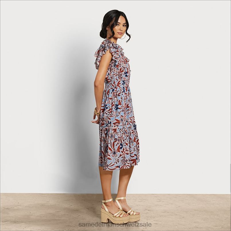 CH Sam Edelman Frauen Kenna Midikleid blau geblümt X2J861100 Bekleidung