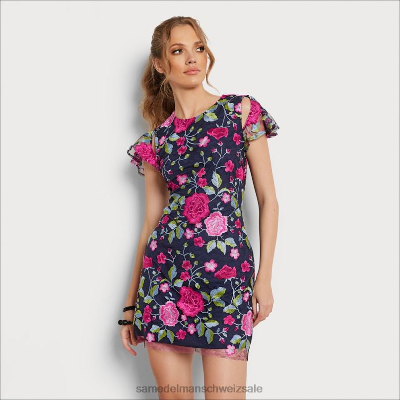 CH Sam Edelman Frauen Kleid mit Blumenstickerei Marine-Multi X2J861067 Bekleidung