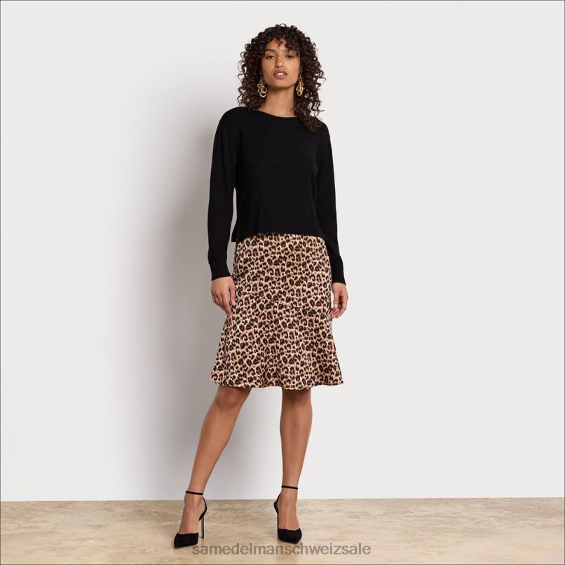 CH Sam Edelman Frauen Langarm-Strick-Cami-Midikleid Leopard X2J861138 Bekleidung