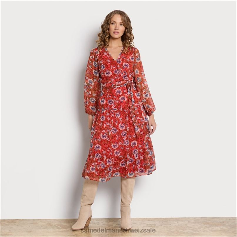 CH Sam Edelman Frauen Maxikleid mit V-Ausschnitt rot multi X2J861154 Bekleidung