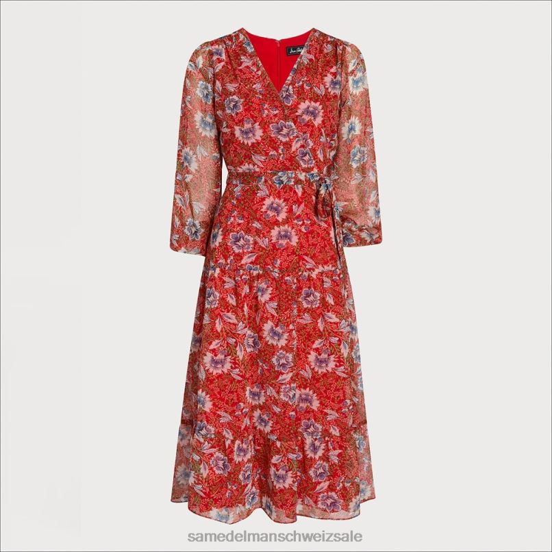 CH Sam Edelman Frauen Maxikleid mit V-Ausschnitt rot multi X2J861154 Bekleidung