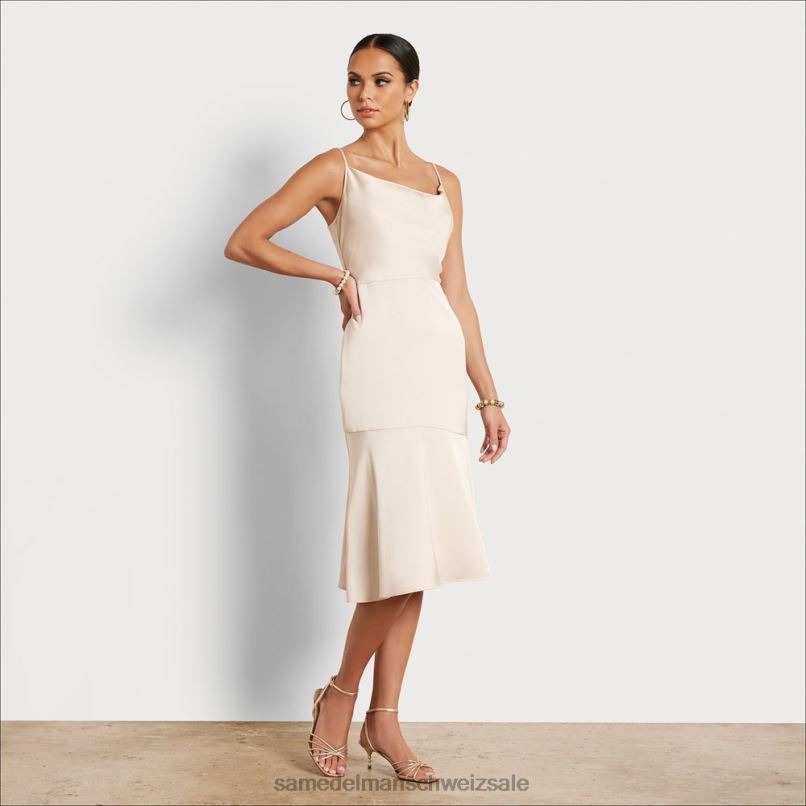 CH Sam Edelman Frauen Midikleid mit Wasserfallausschnitt beige ecru X2J861107 Bekleidung