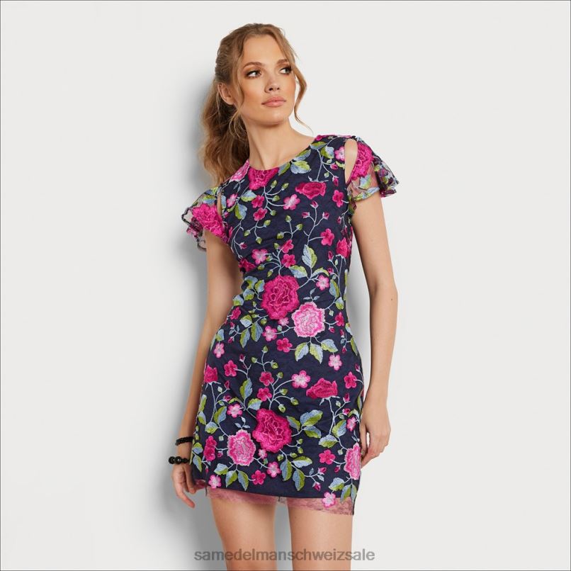 CH Sam Edelman Frauen Minikleid mit Blumenstickerei Marine-Multi X2J861089 Bekleidung