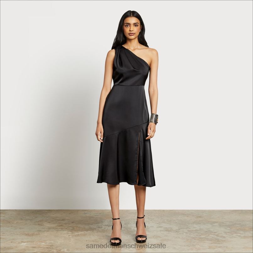 CH Sam Edelman Frauen One-Shoulder-Midikleid Schwarz X2J861220 Bekleidung