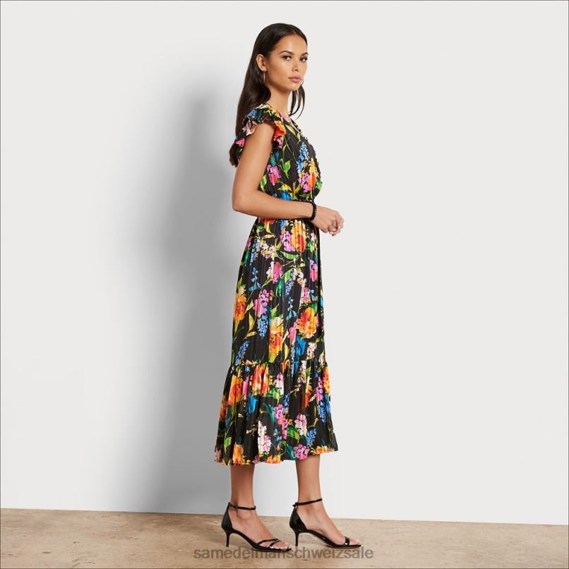 CH Sam Edelman Frauen Wickel-Midikleid mit Blumenmuster schwarz-multi X2J861098 Bekleidung