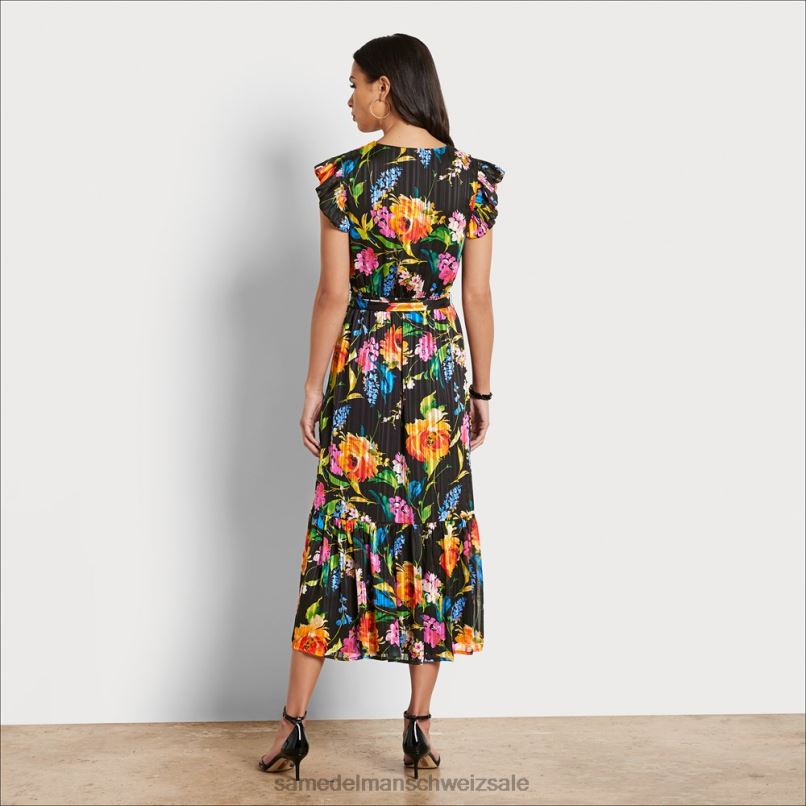CH Sam Edelman Frauen Wickel-Midikleid mit Blumenmuster schwarz-multi X2J861098 Bekleidung