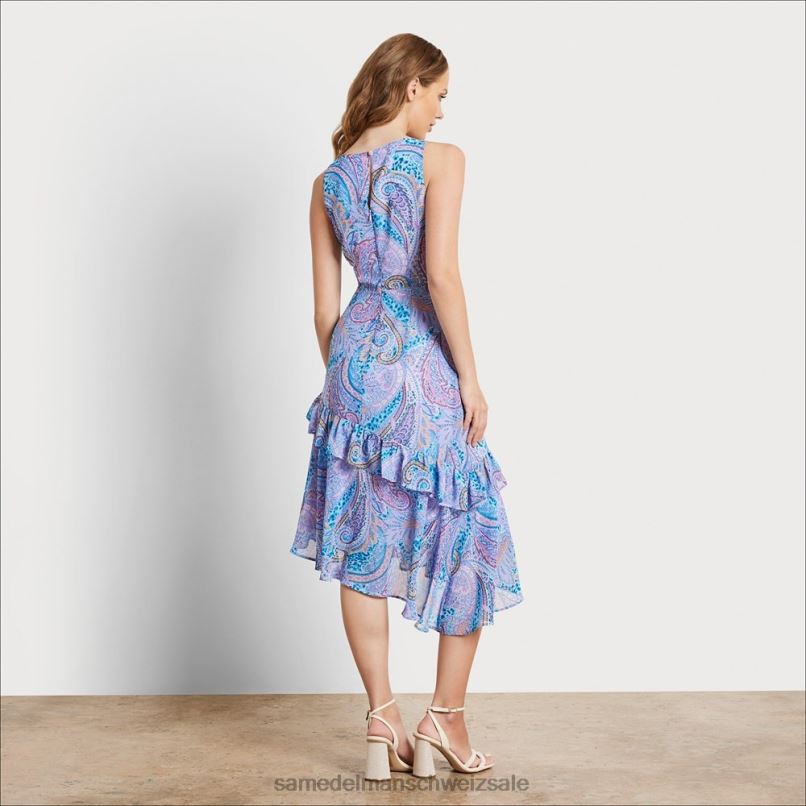 CH Sam Edelman Frauen asymmetrisches Paisley-Midikleid Blau-Multi X2J861110 Bekleidung