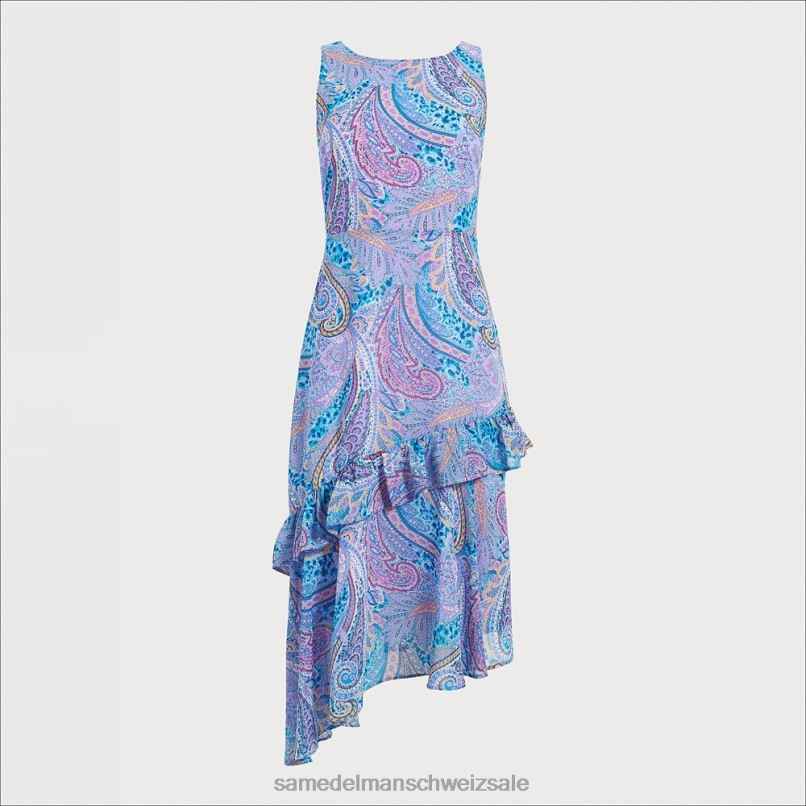 CH Sam Edelman Frauen asymmetrisches Paisley-Midikleid Blau-Multi X2J861110 Bekleidung