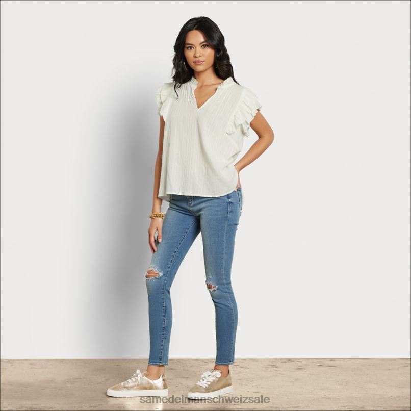 CH Sam Edelman Frauen Rey Kurzarm-Top Gardenie X2J861175 Bekleidung