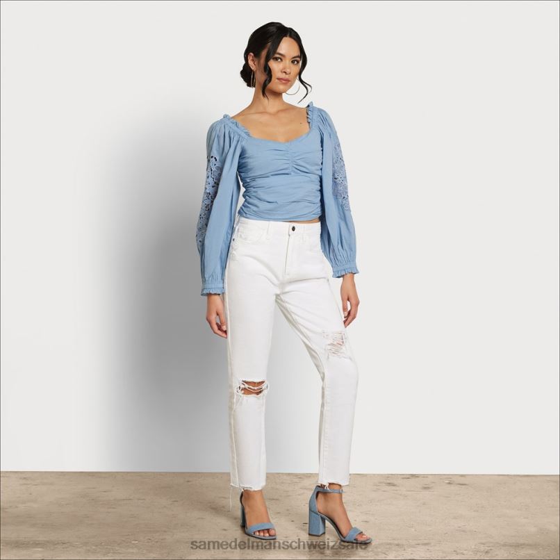 CH Sam Edelman Frauen Stevie Ruch Langarmshirt Chambray X2J861177 Bekleidung