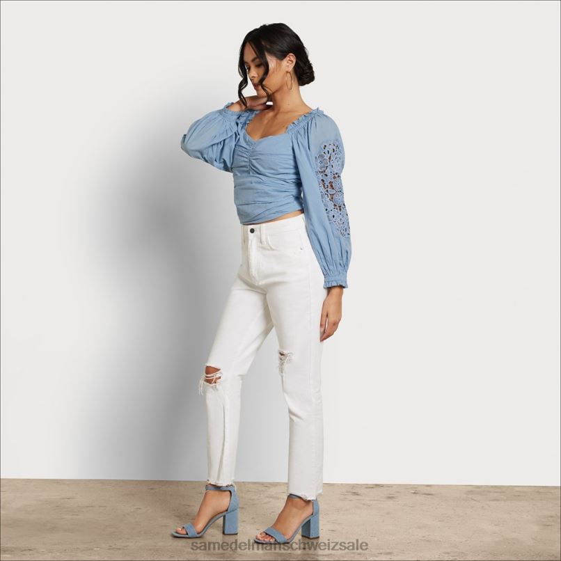 CH Sam Edelman Frauen Stevie Ruch Langarmshirt Chambray X2J861177 Bekleidung