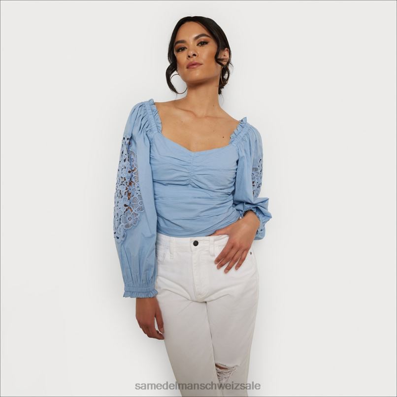 CH Sam Edelman Frauen Stevie Ruch Langarmshirt Chambray X2J861177 Bekleidung