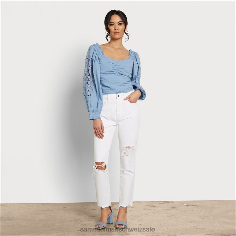 CH Sam Edelman Frauen Stevie Ruch Langarmshirt Chambray X2J861177 Bekleidung