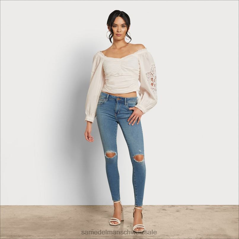 CH Sam Edelman Frauen Stevie Ruch Langarmshirt Gardenie X2J861178 Bekleidung