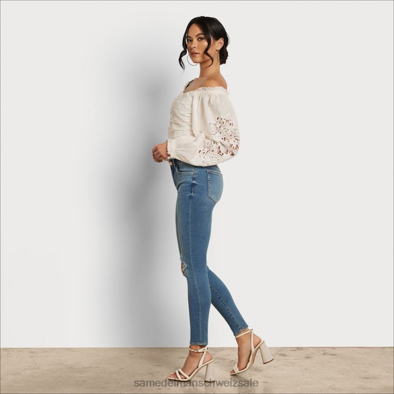 CH Sam Edelman Frauen Stevie Ruch Langarmshirt Gardenie X2J861178 Bekleidung
