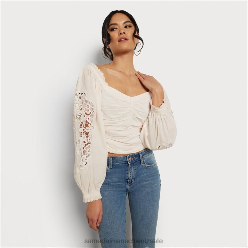 CH Sam Edelman Frauen Stevie Ruch Langarmshirt Gardenie X2J861178 Bekleidung