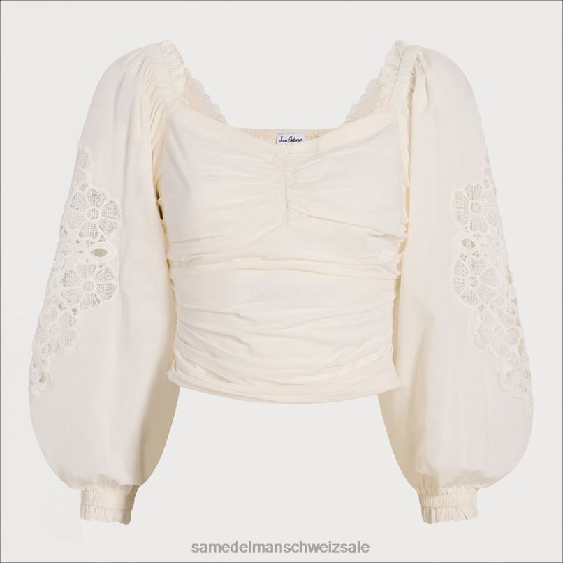 CH Sam Edelman Frauen Stevie Ruch Langarmshirt Gardenie X2J861178 Bekleidung