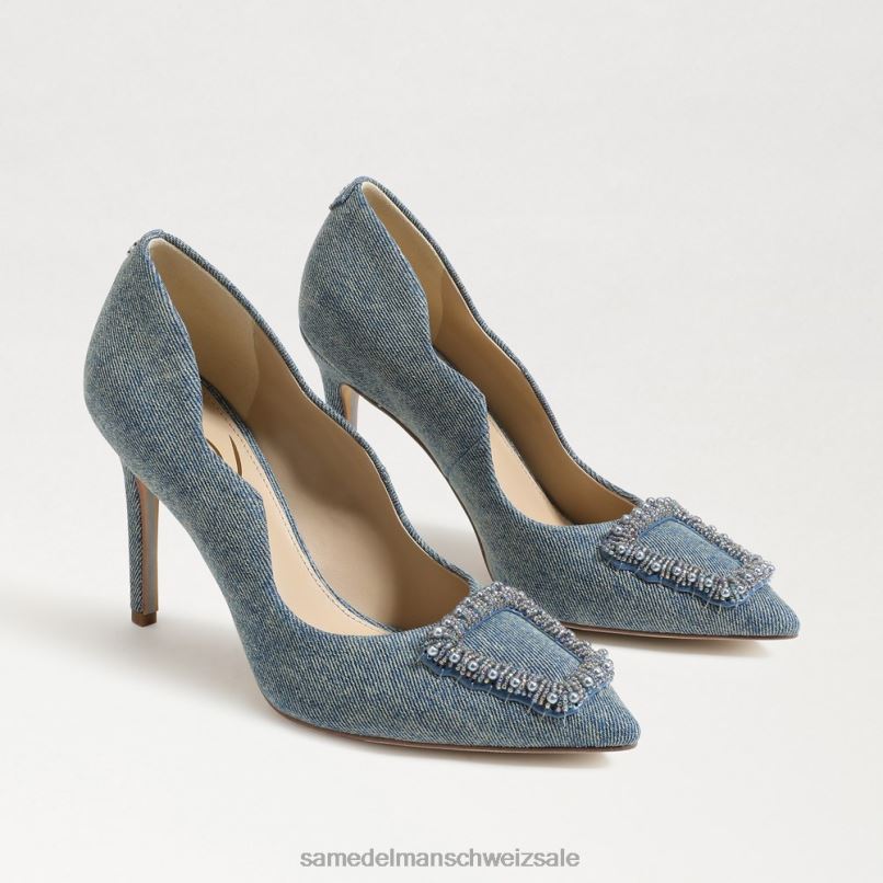 CH Sam Edelman Frauen Harriett-Perlen-Absatz mit spitzer Zehenpartie neublau gewaschen X2J86583 Schuhwerk
